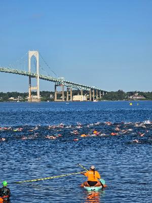 And they are off !!   Swim starts at the Newport U.S. Naval War College